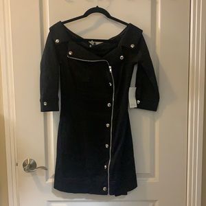 Black off the shoulder zip down dress